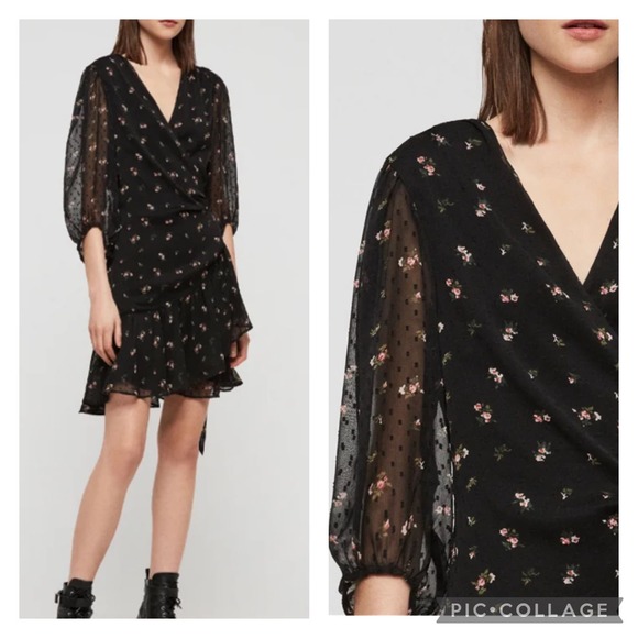 All Saints Dresses & Skirts - AllSaints Jade Aster Wrap Dress Medium Black Floral